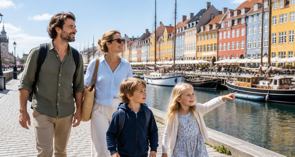 Family exploring Copenhagen's colourful waterfront together